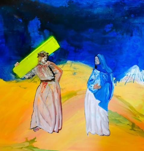 Exercise, study for Way of the Cross. Jesus meets his mother Mary. Part 1